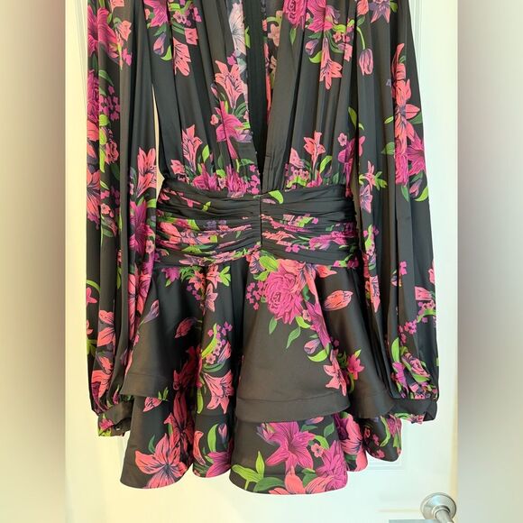 NEW Bronx and Banco Bedouin Lily Minidress Floral Black and Pink - Picture 11 of 16